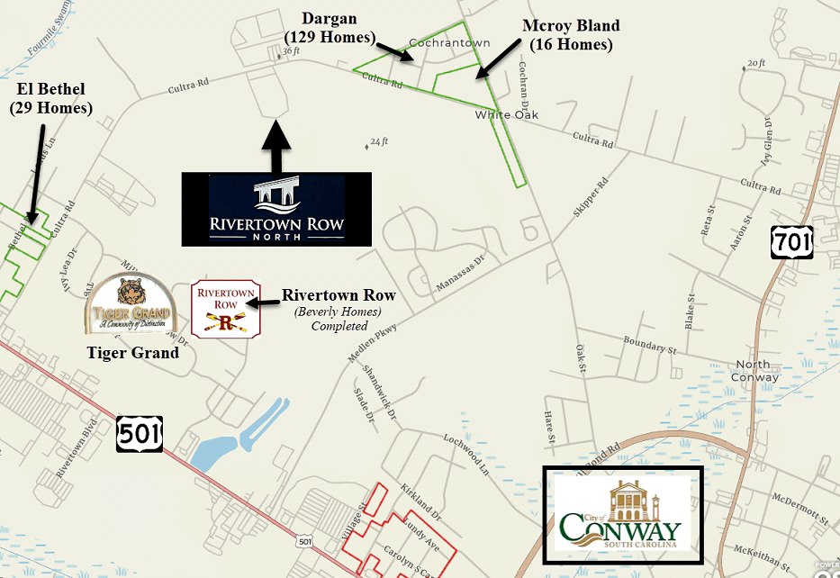Rivertown Row North new home community just north of downtwon Conway between Highway 501 and Highway 701