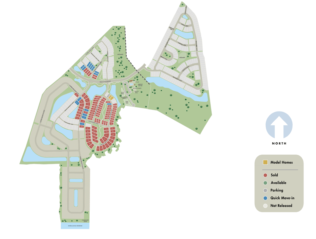 Meritage Homes community map of the new home community of Waterside in North Myrtle Beach