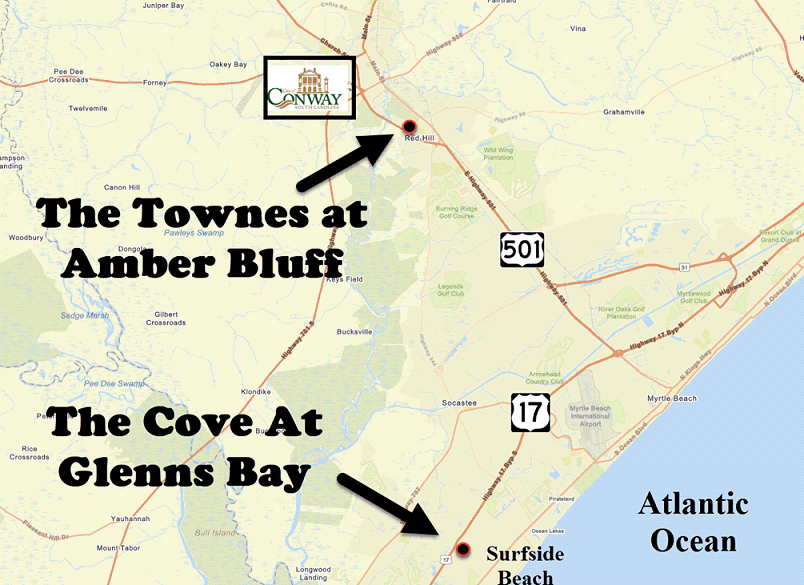 The Townes at Amber Bluff and The Cove at Glenns Bay both new townhome communities by D. R. Horton