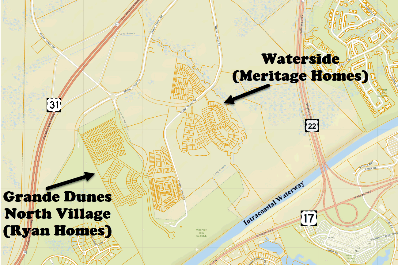 New home community of Grande Dunes North Village in Myrtle Beach developed by Ryan Homes