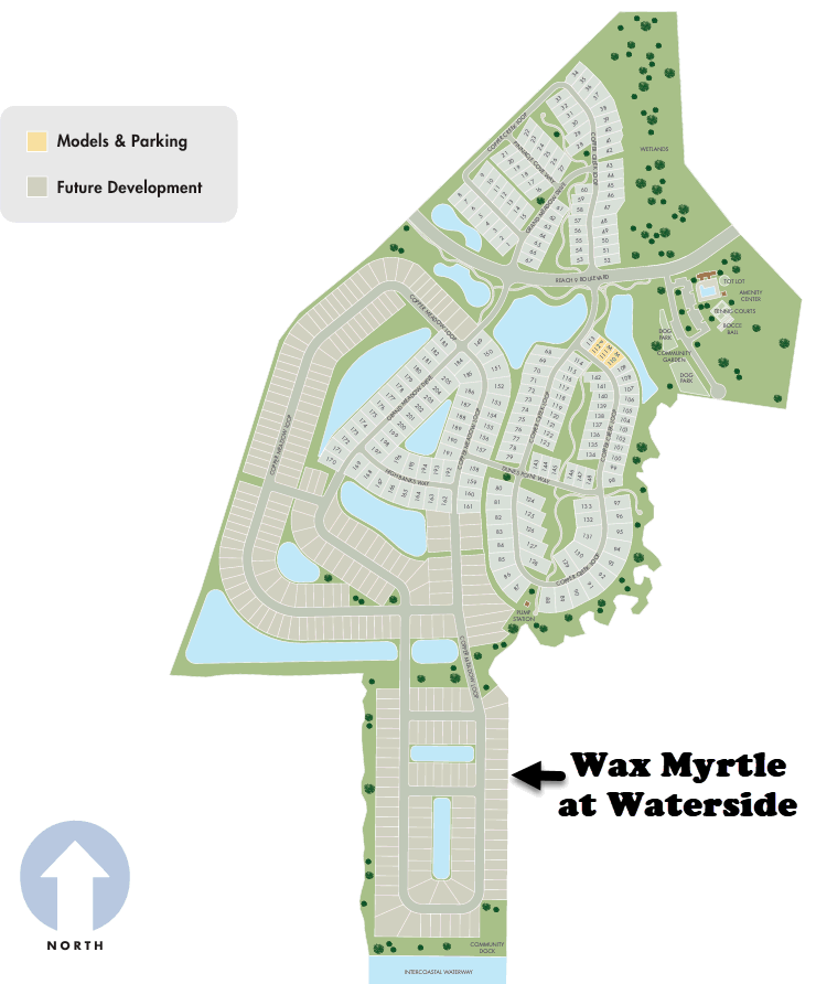 Meritage Homes community map of the new home community of Way Myrtle at Waterside in North Myrtle Beach