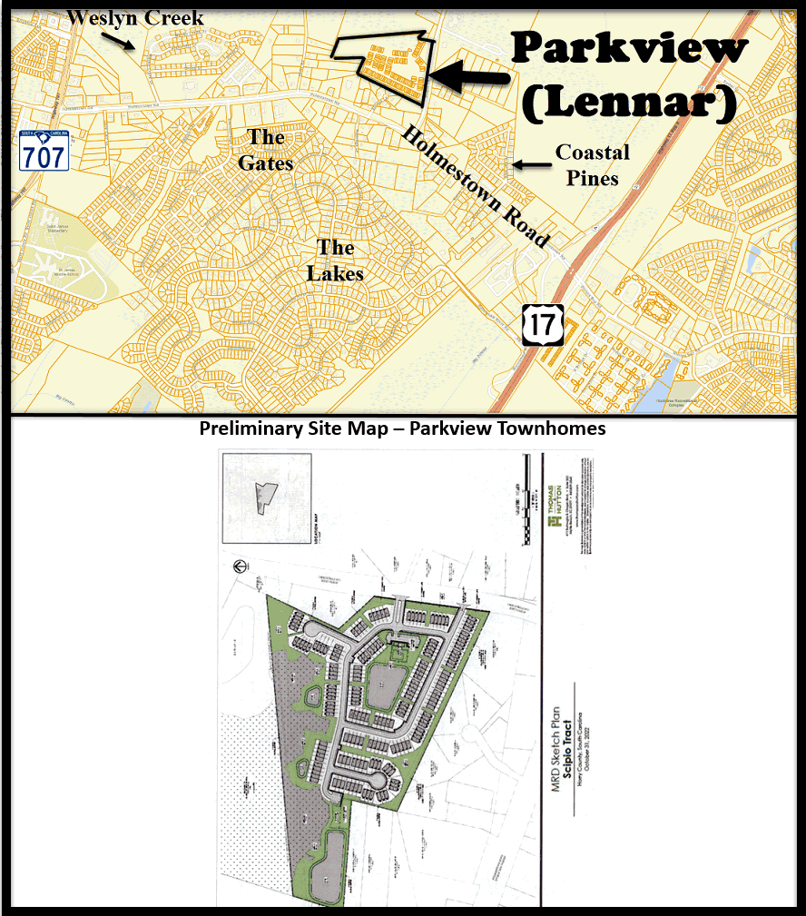 New town home community Parkview in the Surfside area of Myrtle Beach by Lennar