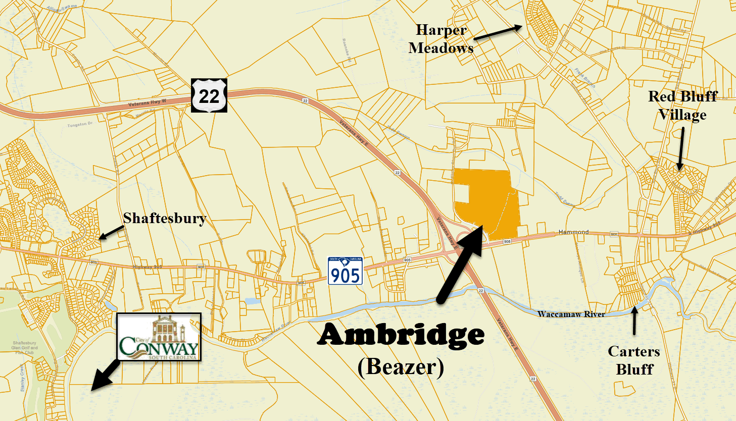 New home community of Ambridge in Conway by Beazer Homes.