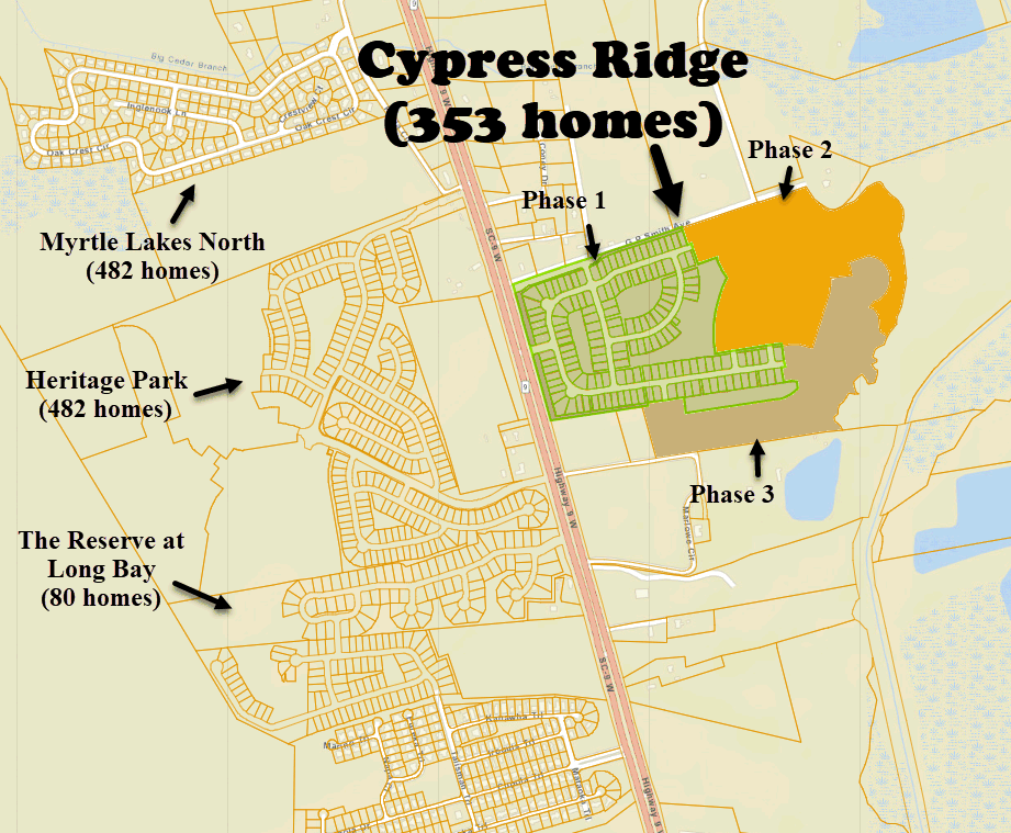 New home community of Cypress Ridge in Longs, SC