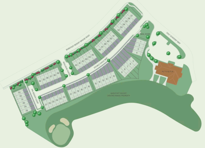Townes at Barefoot new home community in Myrtle Beach. Community Map by Pulte