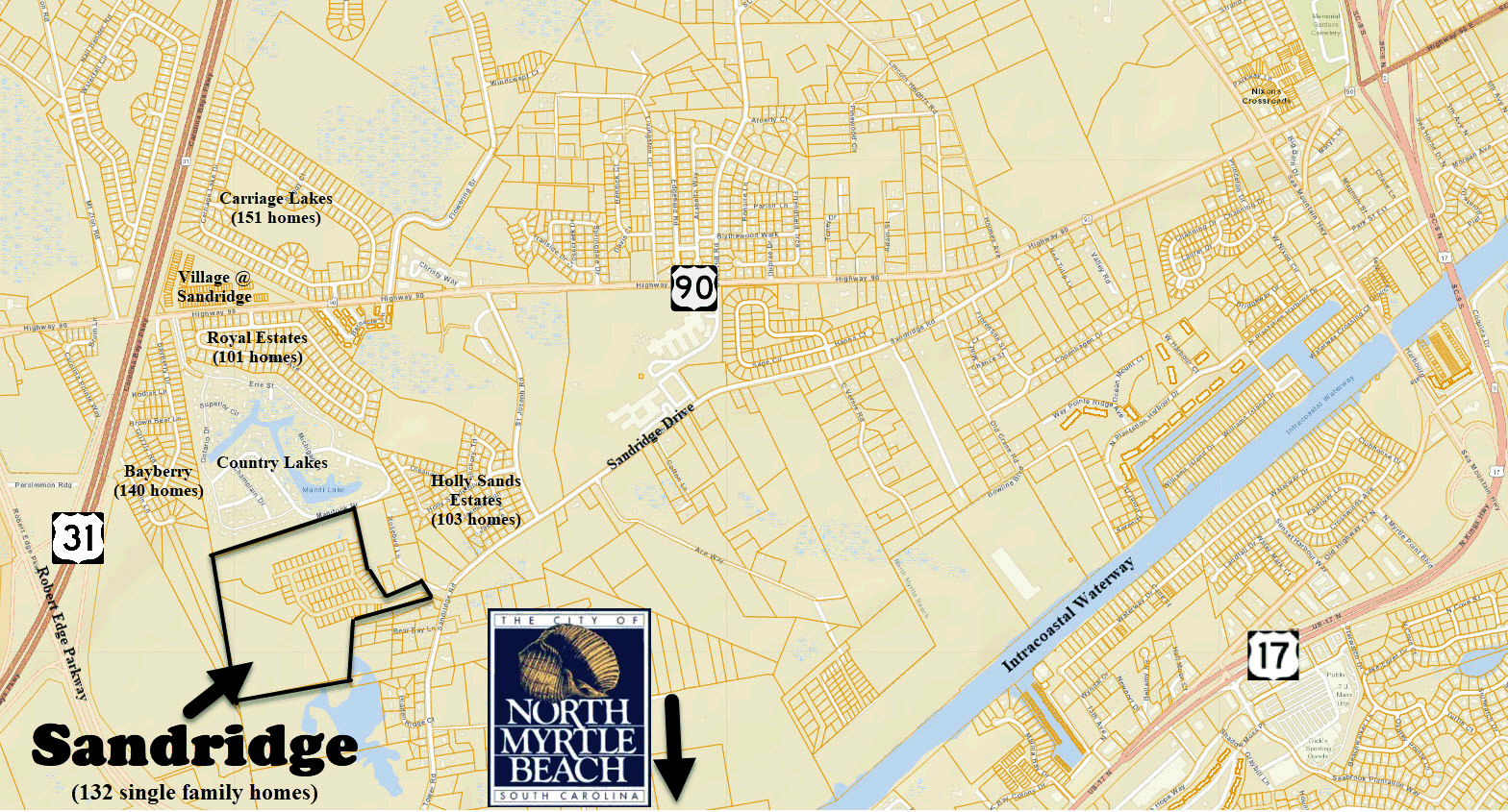 New home community of Sandridge in Little River being developed by D. R. Horton