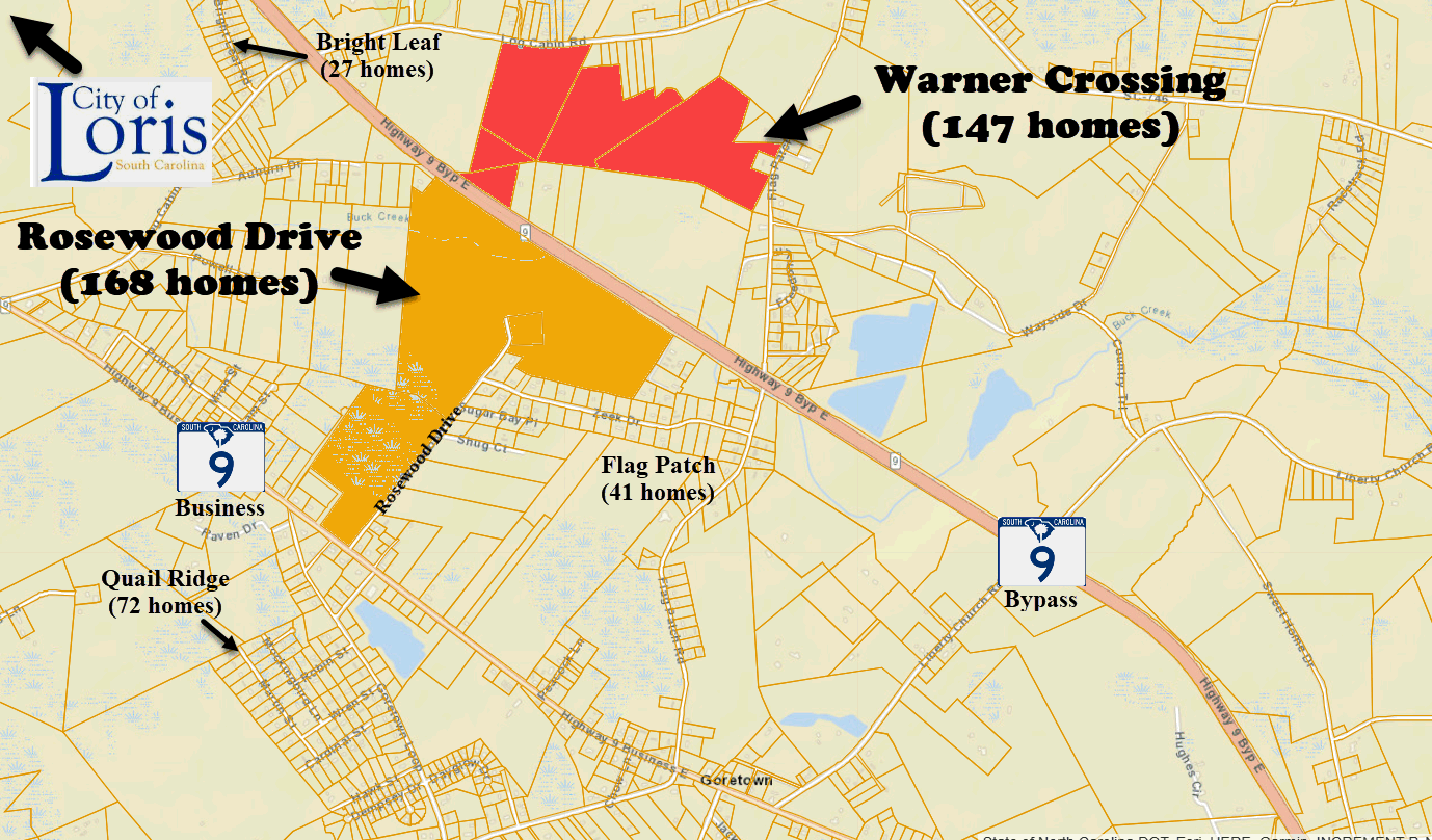 New home community of Rosewood Drive in Loris, SC