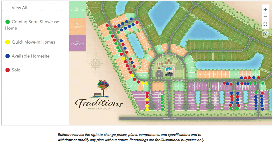 Community Map of the new home community of Traditions at Carolina Forest by Chesapeake Homes