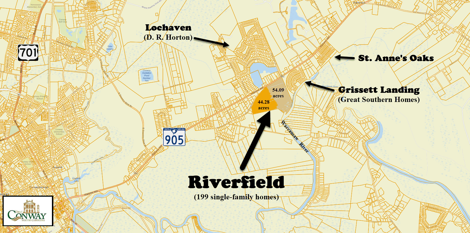 New home community of Riverfield in Conway managed by Walton Global